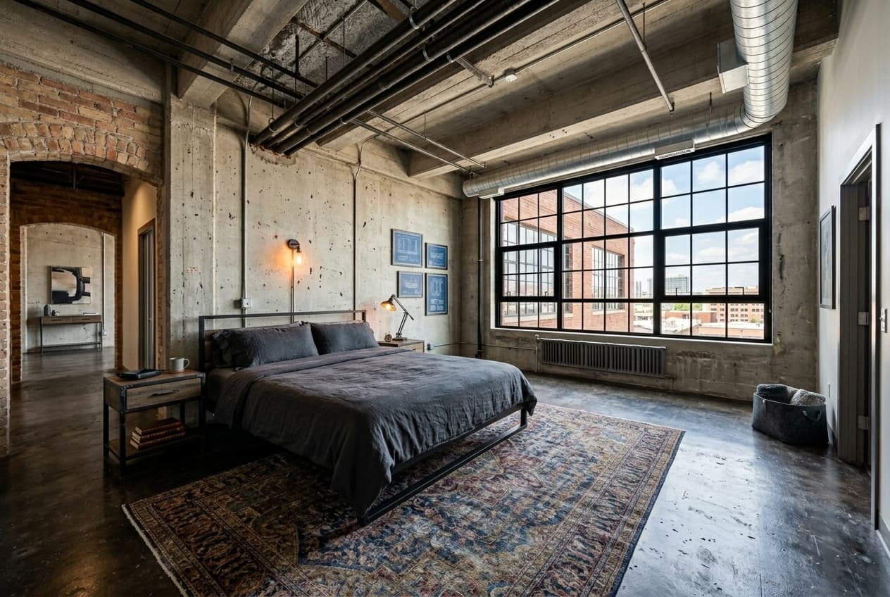 Slaapkamer in Industrieel stijl