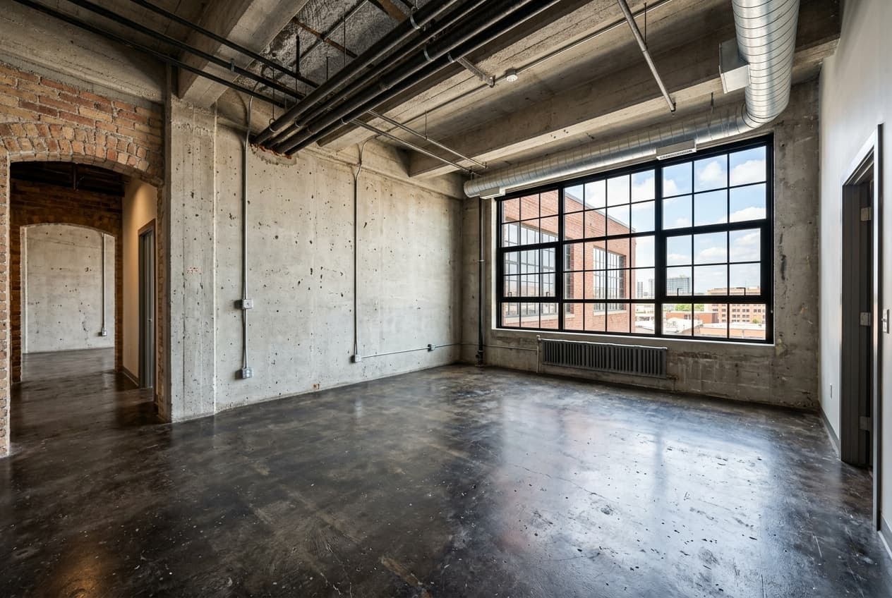 Lege slaapkamer voor Industrieel styling