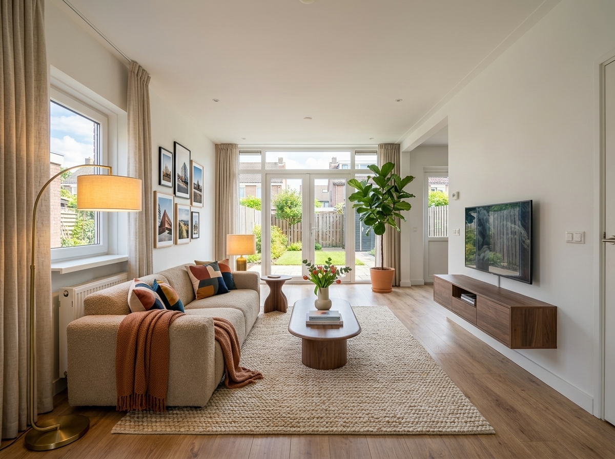 Woonkamer na AI verkoopstyling in Modern Nederlands